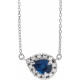 Lab Sapphire Gem in Sterling Silver 5x3 mm Pear Lab  Sapphire and 0.12 Carat Diamond 18 inch Necklace