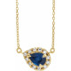 Created Sapphire Necklace in 14 Karat Yellow Gold 8x5 mm Pear Lab Sapphire and 0.20 Carat Diamond 18 inch Necklace