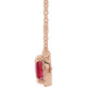 Lab Ruby Gem in 14 Karat Rose Gold 3x3 mm Square Lab Ruby and .05 Carat Diamond 18 inch Necklace