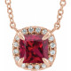 Lab Ruby Gem in 14 Karat Rose Gold 3x3 mm Square Lab Ruby and .05 Carat Diamond 16 inch Necklace