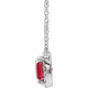 Created Ruby Necklace in Platinum 3x3 mm Square Lab Ruby and .05 Carat Diamond 18 inch Necklace