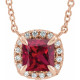 Lab Ruby Gem in 14 Karat Rose Gold 3.5x3.5 mm Square Lab Ruby and .05 Carat Diamond 18 inch Necklace
