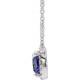 Created Sapphire Necklace in 14 Karat White Gold 4 mm Square Lab Sapphire and .05 Carat Diamond 18 inch Necklace