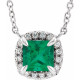Created Emerald Necklace in Platinum 4 mm Square Lab Emerald and .05 Carat Diamond 16 inch Necklace