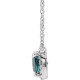 Created Alexandrite Necklace in Platinum 4 mm Square Lab Alexandrite and .05 Carat Diamond 16 inch Necklace