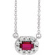 Lab Ruby Gem in 14 Karat White Gold 5x3 mm Emerald Lab Ruby and 0.12 Carat Diamond 16 inch Necklace