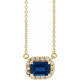 Created Sapphire Necklace in 14 Karat Yellow Gold 5x3 mm Emerald Lab Sapphire and 0.12 Carat Diamond 18 inch Necklace