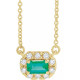 Lab Grown Emerald Gem set in 14 Karat Yellow Gold 5x3 mm Emerald Lab Emerald and 0.12 Carat Diamond 16 inch Necklace