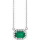 Lab Grown Emerald Gem set in 14 Karat White Gold 6x4 mm Emerald Lab Emerald and 0.20 Carat Diamond 16 inch Necklace