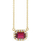 Created Ruby Necklace in 14 Karat Yellow Gold 6x4 mm Emerald Lab Ruby and 0.20 Carat Diamond 18 inch Necklace