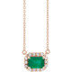 Lab Grown Emerald Gem set in 14 Karat Rose Gold 7x5 mm Emerald Lab Emerald and 0.20 Carat Diamond 16 inch Necklace
