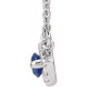Created Sapphire Necklace in 14 Karat White Gold Lab Sapphire and .05 Carat Diamond Halo Style 18 inch Necklace