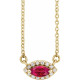 Created Ruby Necklace in 14 Karat Yellow Gold Lab Ruby and .05 Carat Diamond Halo Style 16 inch Necklace