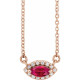 Lab Ruby Gem in 14 Karat Rose Gold Lab Ruby and .05 Carat Diamond Halo Style 16 inch Necklace