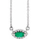 Created Emerald Necklace in Platinum Lab Emerald and .05 Carat Diamond Halo Style 16 inch Necklace