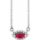  Chatham Created Ruby Necklace in Sterling Silver Chatham Lab-Created Ruby & .05 Carat Diamond Halo-Style 18" Necklace