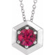 Lab Ruby Gem in 14 Karat White Gold Lab Ruby Geometric 16 inch Necklace