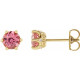 14 Karat Yellow Gold 4 mm Natural Pink Tourmaline and .03 Carat Natural Diamond Crown Earrings