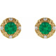 14K Yellow 5 mm Lab-Grown Emerald & 1/6 CTW Natural Diamond Halo-Style Earrings