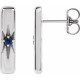 Platinum Natural Blue Sapphire Starburst Bar Earrings