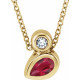 14 Karat Yellow Gold 5x3 mm Pear Ruby and .03 Carat Diamond 16 inch Necklace