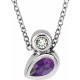 Sterling Silver 5x3 mm Pear Natural Amethyst and .03 Carat Natural Diamond 16 inch Necklace