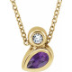 14 Karat Yellow Gold 5x3 mm Pear  Amethyst and .03 Carat Diamond 16 inch Necklace