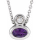 Sterling Silver 5x3 mm Oval Natural Amethyst and .03 Carat Natural Diamond 16 inch Necklace