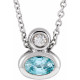 14 Karat White Gold 5x3 mm Oval  Blue Zircon and .03 Carat Diamond 16 inch Necklace