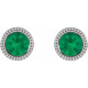 Sterling Silver 3 mm Lab-Grown Emerald Beaded Bezel-Set Earrings