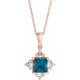 14K Rose Natural London Blue Topaz and 0.20 Carat Natural Diamond Geometric 16 inch Necklace