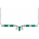 14 Karat White Gold Natural Emerald and 0.20 Carat Natural Diamond Bar 16 inch Necklace