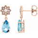 14 Karat Rose Gold Aquamarine and 0.16 Carat Diamond Cluster Earrings