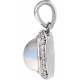 Platinum Rainbow Moonstone and 0.12 carat Diamond Halo Style Pendant