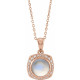 14K Rose Natural Rainbow Moonstone and 0.12 Carat Natural Diamond Halo Style 16 inch Necklace