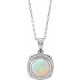 Sterling Silver  White Ethiopian Opal and 0.12 Carat Diamond Halo Style 16 inch Necklace