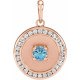 14 Karat Rose Gold Aquamarine Gem and 0.25 carat Diamond Disc Pendant