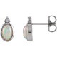 Sterling Silver Natural White Ethiopian Opal and .03 Carat Natural Diamond Bezel Set Earrings