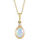 14 Karat Yellow Gold 8x6 mm White Ethiopian Opal and .03 Carat Diamond 16 inch Necklace