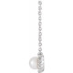 Platinum Cultured White Akoya Pearl .06 Carat Diamond Halo Style 18 inch Necklace