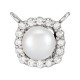 14 Karat White Gold Cultured White Akoya Pearl .06 Carat Diamond Halo Style Necklace Center