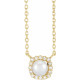 14 Karat Yellow Gold Cultured White Akoya Pearl .06 Carat Diamond Halo Style 18 inch Necklace