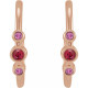 14 Karat Rose Gold Natural Ruby and Natural Pink Blue Sapphire Bezel Set Hoop Earrings