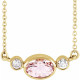 14 Karat Yellow Gold Pink Morganite and 0.12 Carat Diamond Bezel Set 16 inch Necklace