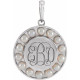 Sterling Silver Cultured White Seed Pearl Engravable Halo Style Pendant