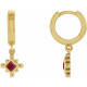 14 Karat Yellow Gold Natural Ruby Beaded Bezel Set Hoop Earrings