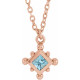 14 Karat Rose Gold Aquamarine Gem Bezel Set Beaded 16 inch Necklace