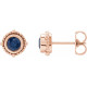 14 Karat Rose Gold 3.5 mm Natural Blue Sapphire Beaded Halo Style Earrings