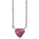Sterling Silver Natural Pink Tourmaline Heart 16-18" Necklace