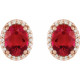 14K Rose 5x3 mm Lab-Grown Ruby & .04 CTW Natural Diamond Halo-Style Earring